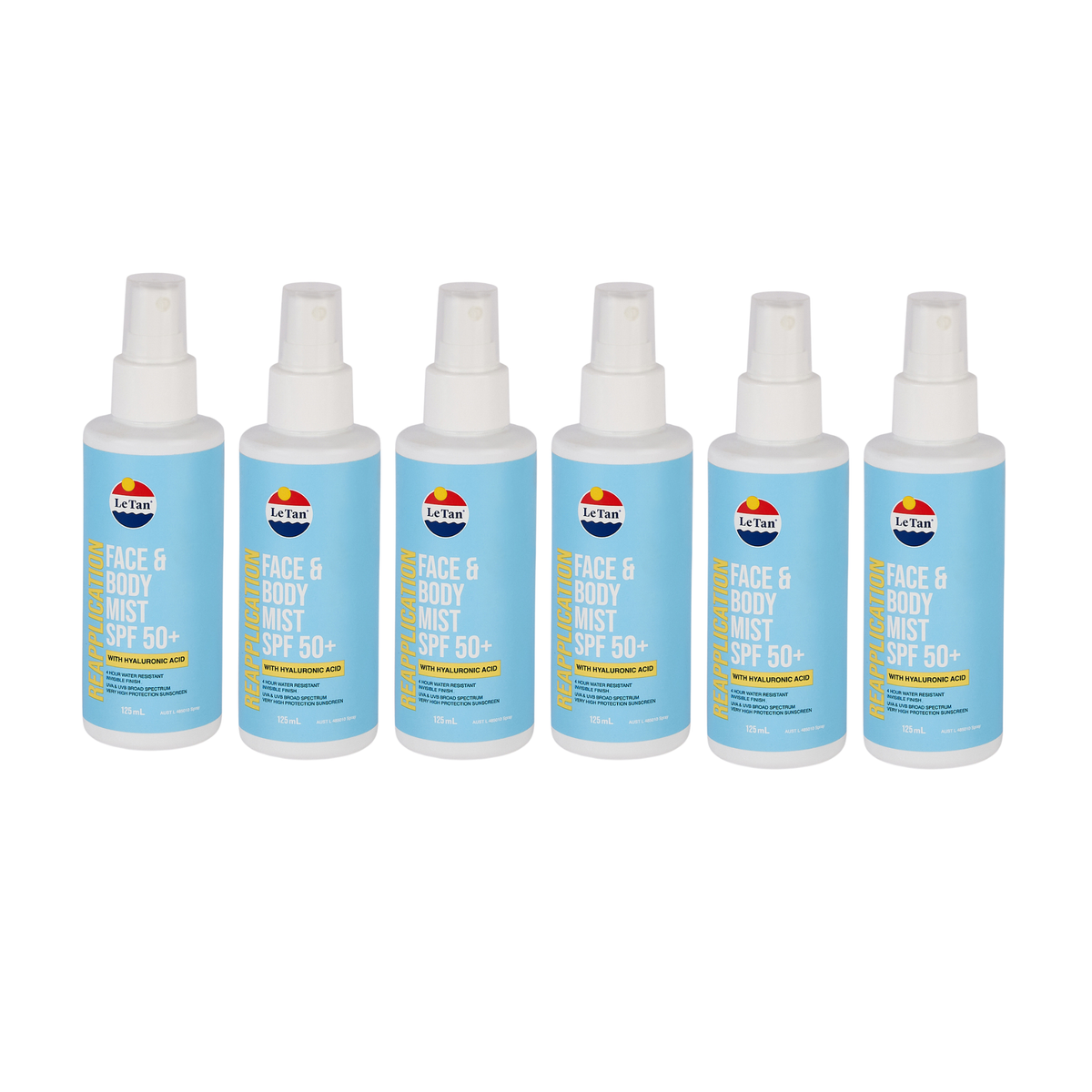 6 Pack SPF50+ Reapplication Face & Body Mist